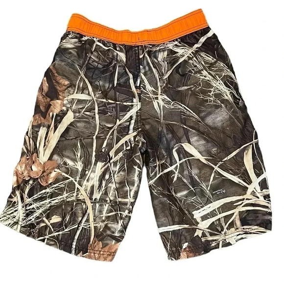 ❤️ 2/$11 Boys Camo No Liner Swim Suit Trunks Tan Camouflage Orange size 18 XL - Picture 2 of 9